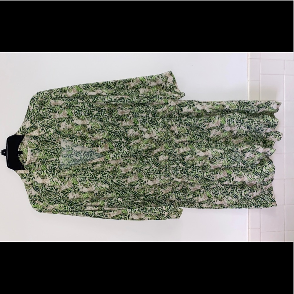 CAbi Green Palm Leaf Print Faux Wrap Dress